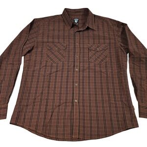 Kuhl Button Up Shirt XL Brown Plaid Outdoor Hiking Casual Trail Western Style